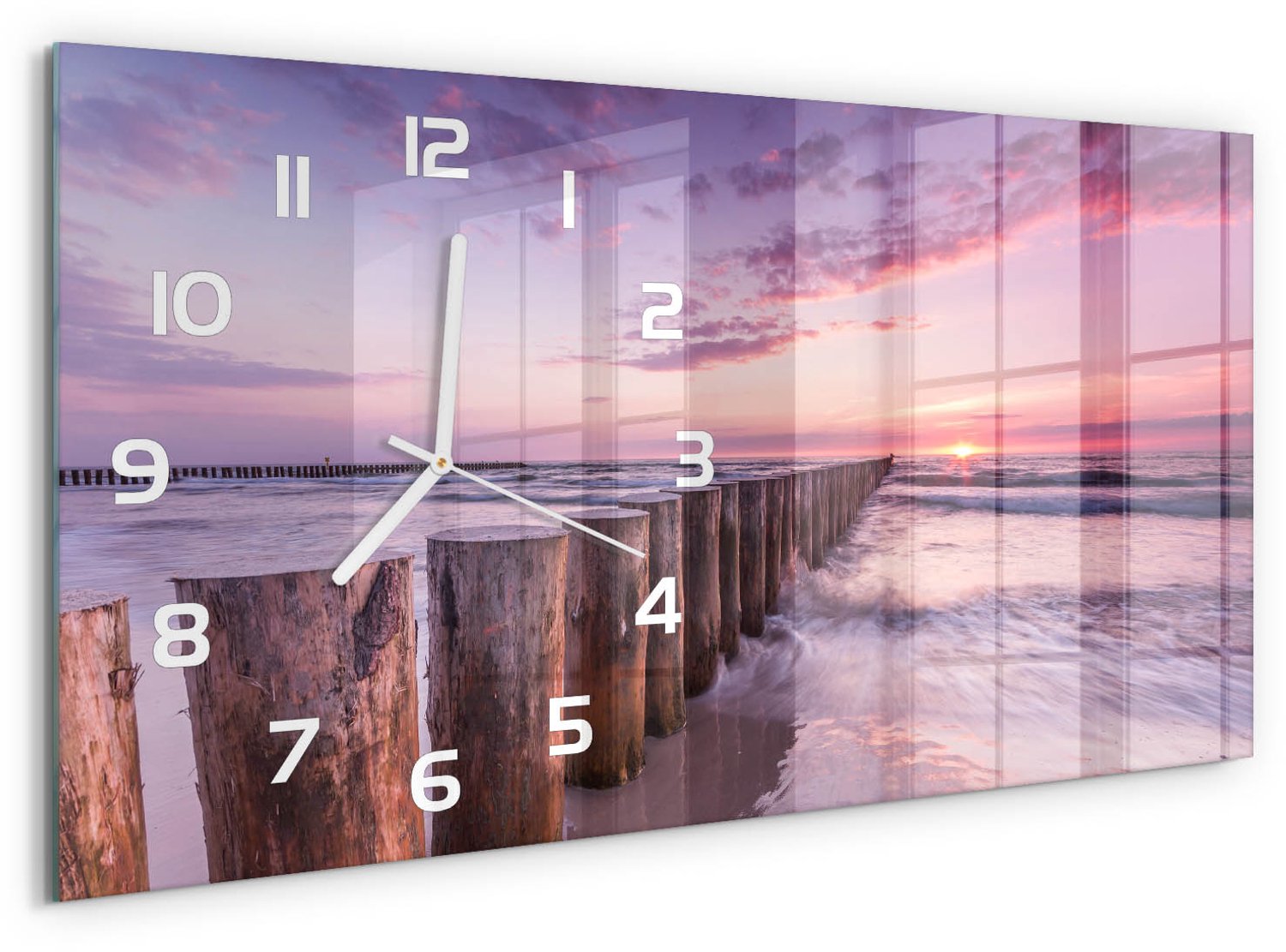TULUP Wandklok - Golfbreker Wandklok Glas Decoratie - 60x30 cm - Roze Gekleurde Glazen Klok - Witte handen - Rechthoekige Klok - Klok Glas Met Opdruk - Moderne Wandklok Glas