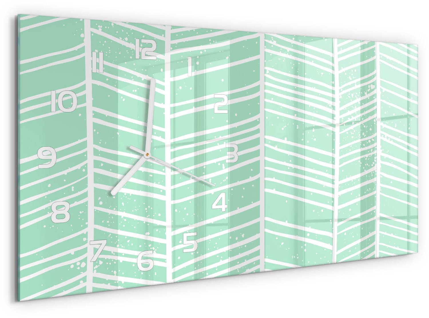 TULUP Wandklok - Visgraatpatroon Decoratieve Glazen Klok - 60x30 cm - Groente Glazen Wandklok Design - Witte handen - Rechthoekige Klok - Glazen Klok Met Print - Wandklok Glas Met Motief