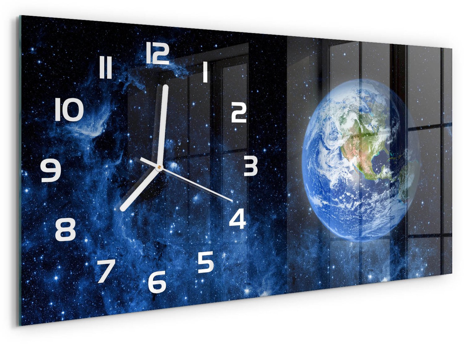 TULUP Wandklok - Bol Moderne Wandklok Glas - 60x30 cm - Blauw Wandklok Glas Decoratie - Witte handen - Rechthoekige Klok - Glazen Wandklok Design - Klok Glas Met Opdruk