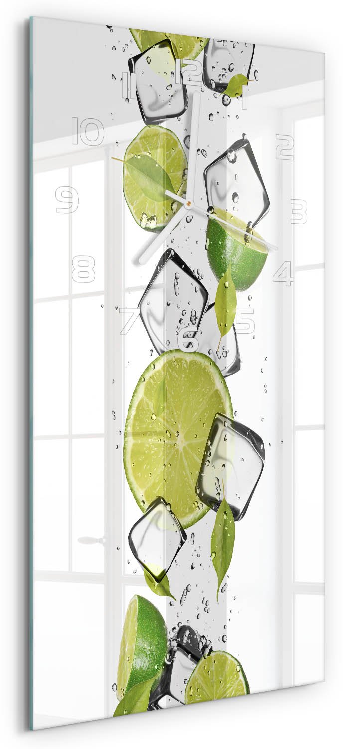 Tulup Wandklok - Limoen met ijs Gekleurde Glazen Klok - 30x60 cm - Groente Glazen Klok Met Print - Witte handen - Rechthoekige Klok - Moderne Wandklok Glas - Wandklok Glas Decoratie