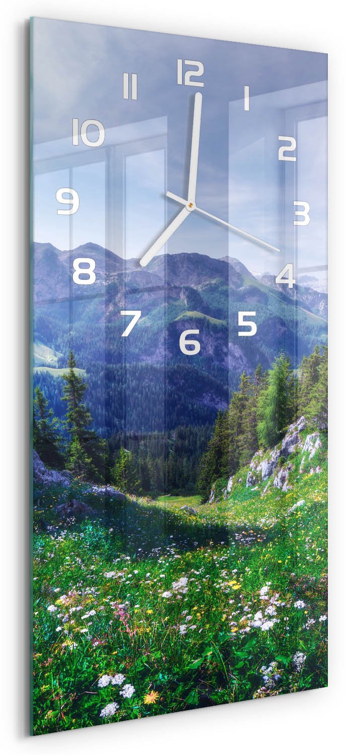 Tulup Wandklok - Alpen Gekleurde Glazen Klok - 30x60 cm - Groente Glazen Klok Met Print - Witte handen - Rechthoekige Klok - Moderne Wandklok Glas - Wandklok Glas Decoratie
