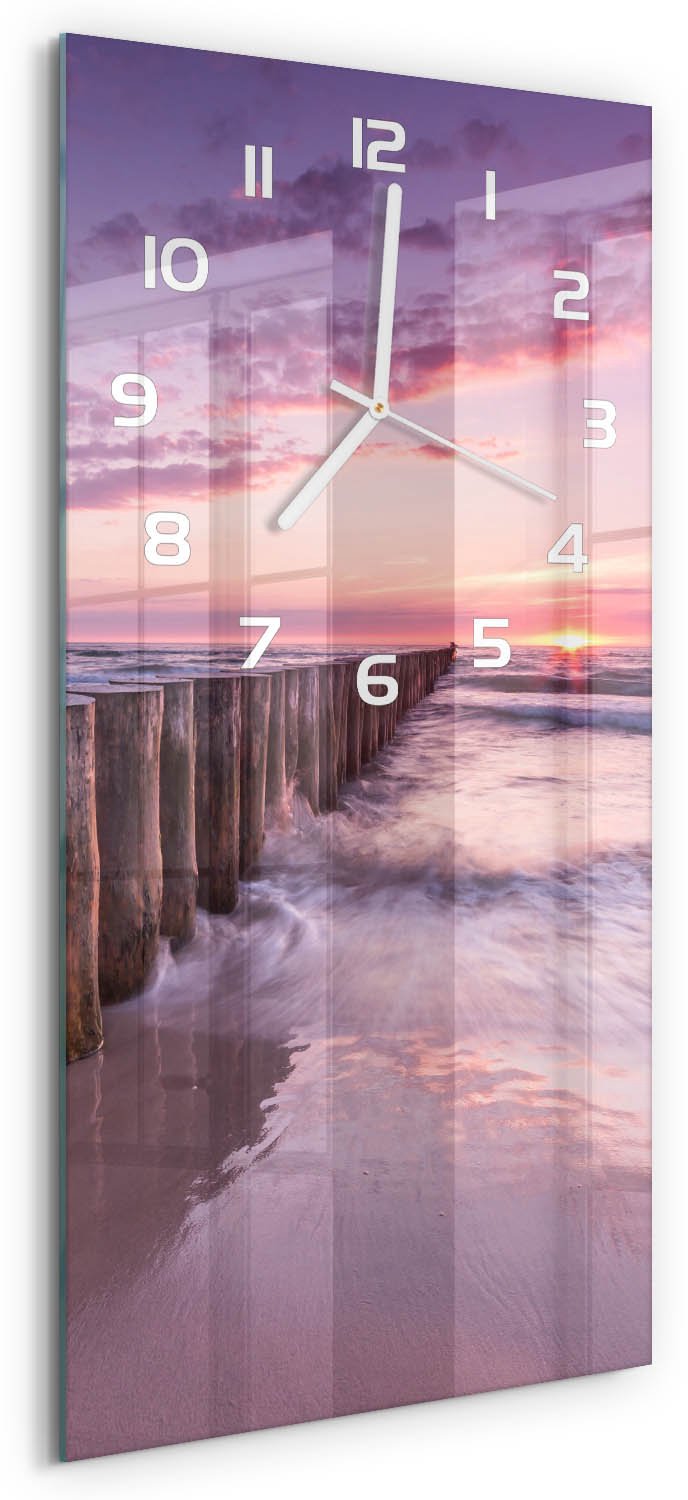 Tulup Wandklok - Golfbreker Decoratieve Glazen Klok - 30x60 cm - Roze Glazen Wandklok Design - Witte handen - Rechthoekige Klok - Glazen Klok Met Print - Wandklok Glas Met Motief