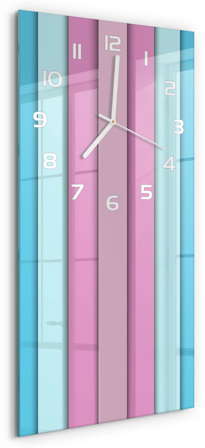 Tulup Wandklok - Kleurrijke strepen Glazen Klok Met Print - 30x60 cm - Veelkleurig Wandklok Glas Met Motief - Witte handen - Rechthoekige Klok - Wandklok Glas Decoratie - Gekleurde Glazen Klok