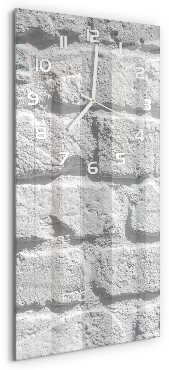 Tulup Wandklok - Bakstenen muur Decoratieve Glazen Klok - 30x60 cm - Wit Glazen Wandklok Design - Witte handen - Rechthoekige Klok - Glazen Klok Met Print - Wandklok Glas Met Motief