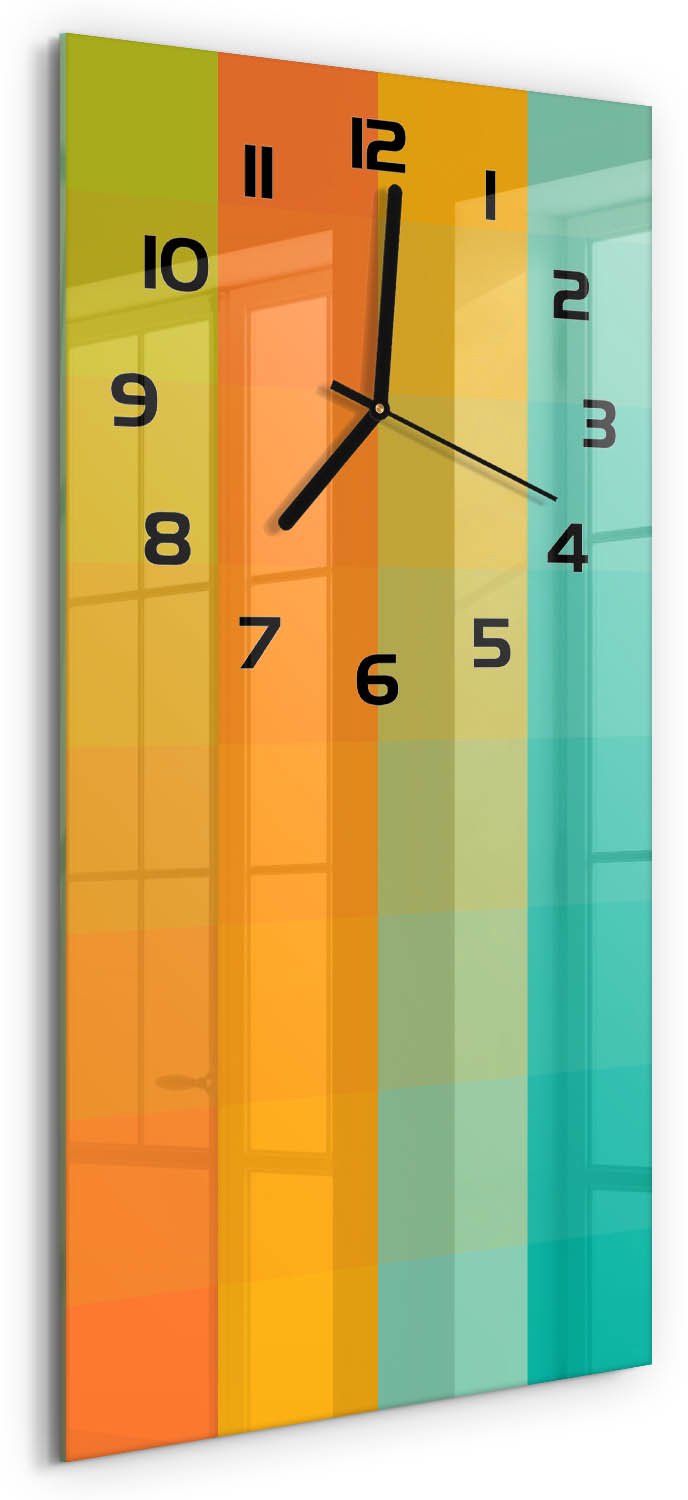 Tulup Wandklok - Kleurrijke vierkanten Wandklok Glas Met Motief - 30x60 cm - Veelkleurig Decoratieve Glazen Klok - Zwarte handen - Rechthoekige Klok - Gekleurde Glazen Klok - Glazen Klok Met Print
