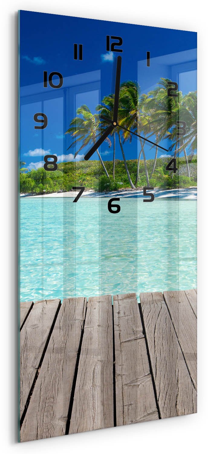 Tulup Wandklok - Tropisch strand Klok Glas Met Opdruk - 30x60 cm - Groente Moderne Wandklok Glas - Zwarte handen - Rechthoekige Klok - Decoratieve Glazen Klok - Glazen Wandklok Design