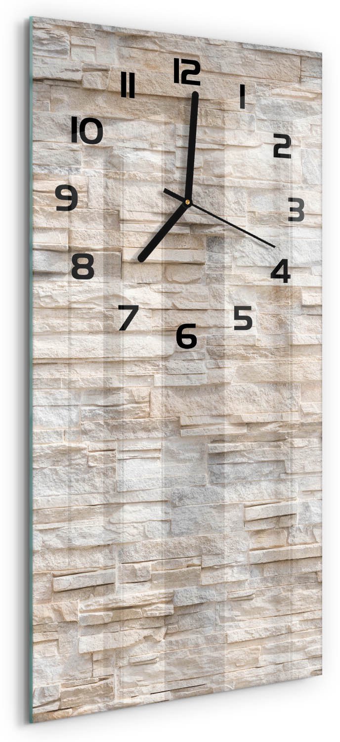 Tulup Wandklok - Bakstenen muur Moderne Wandklok Glas - 30x60 cm - Beige Wandklok Glas Decoratie - Zwarte handen - Rechthoekige Klok - Glazen Wandklok Design - Klok Glas Met Opdruk