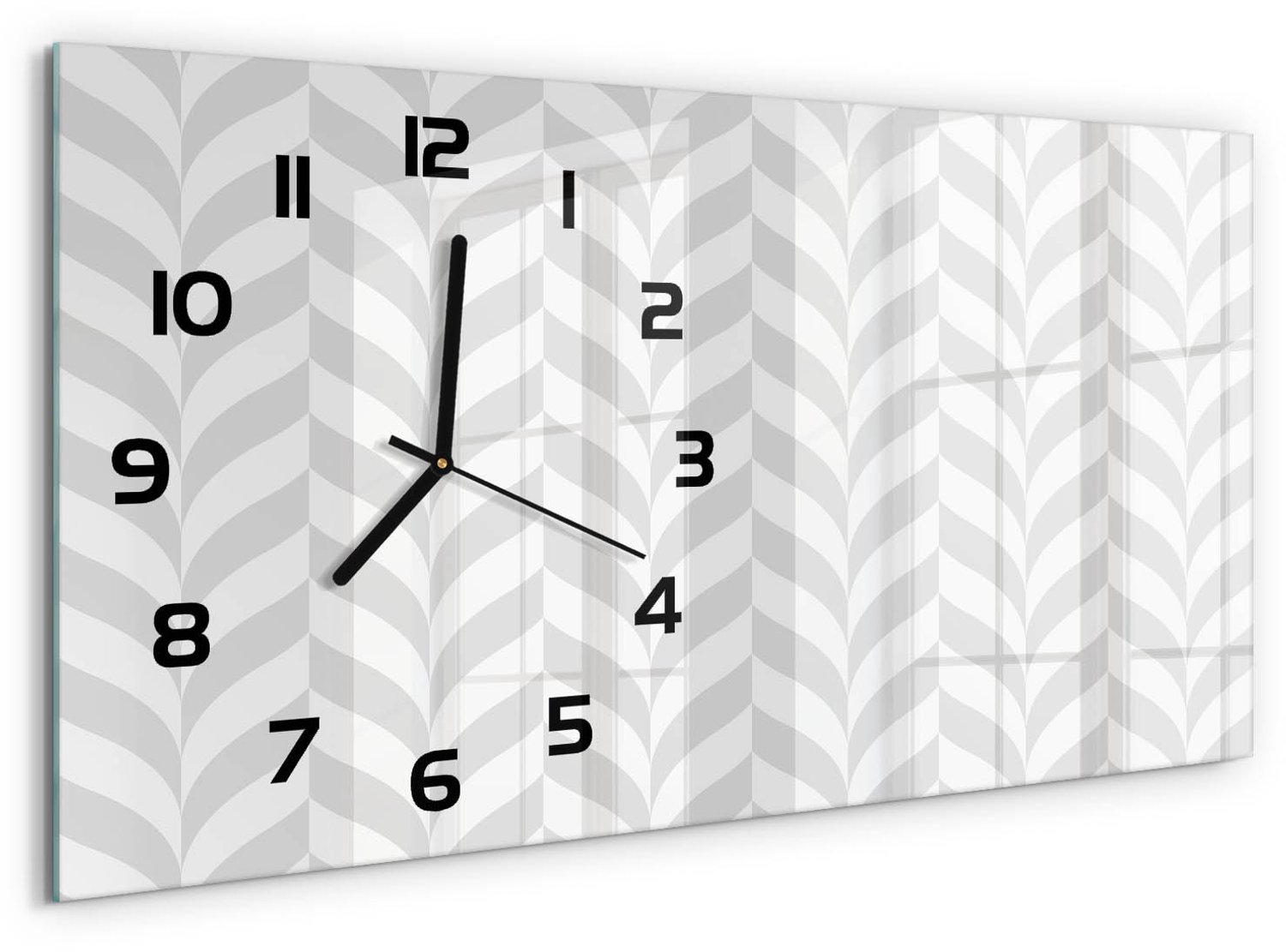 TULUP Wandklok - Geometrische achtergrond Klok Glas Met Opdruk - 60x30 cm - Grijs Moderne Wandklok Glas - Zwarte handen - Rechthoekige Klok - Decoratieve Glazen Klok - Glazen Wandklok Design
