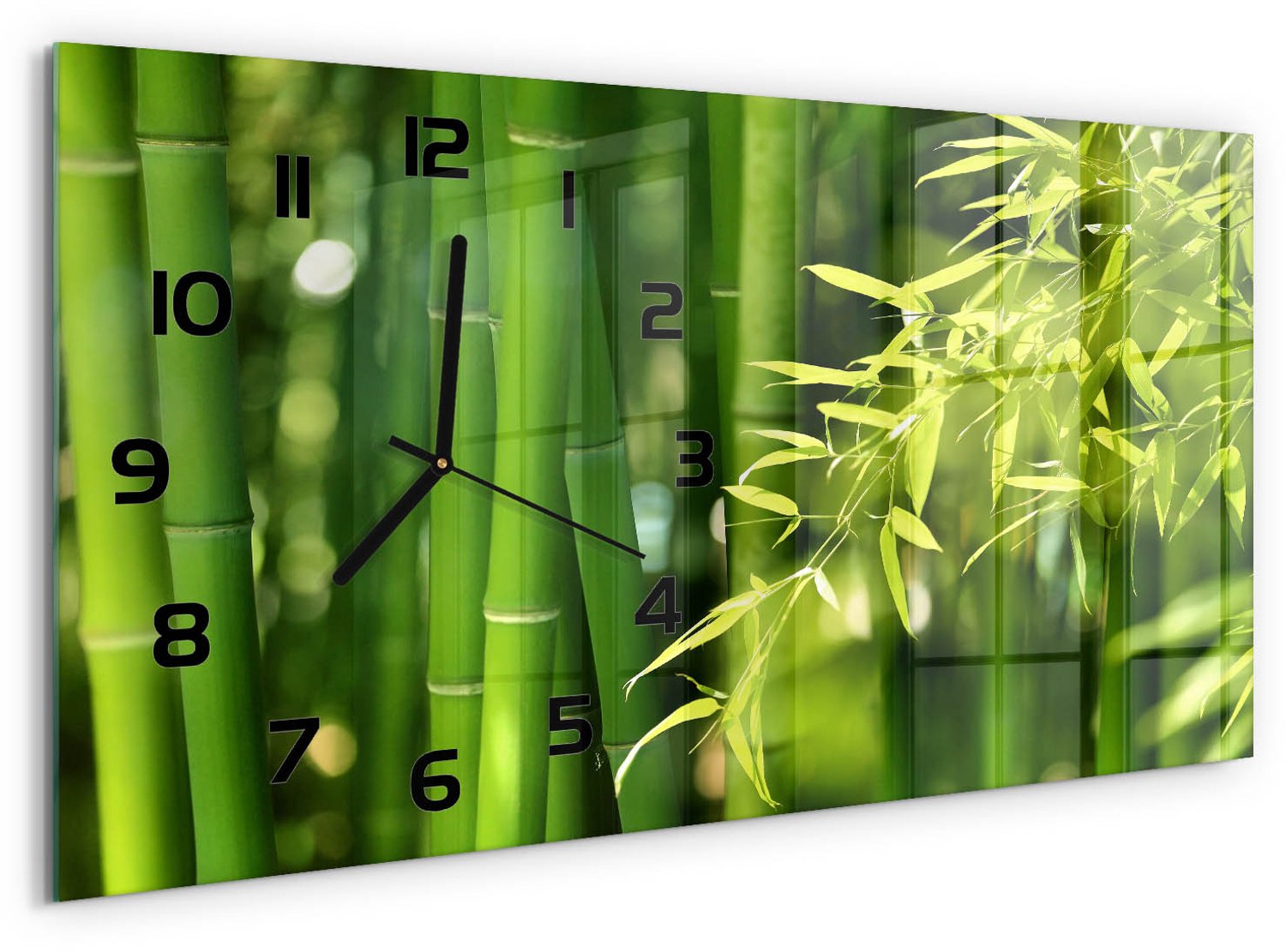 TULUP Wandklok - Bamboe Wandklok Glas Decoratie - 60x30 cm - Groente Gekleurde Glazen Klok - Zwarte handen - Rechthoekige Klok - Klok Glas Met Opdruk - Moderne Wandklok Glas