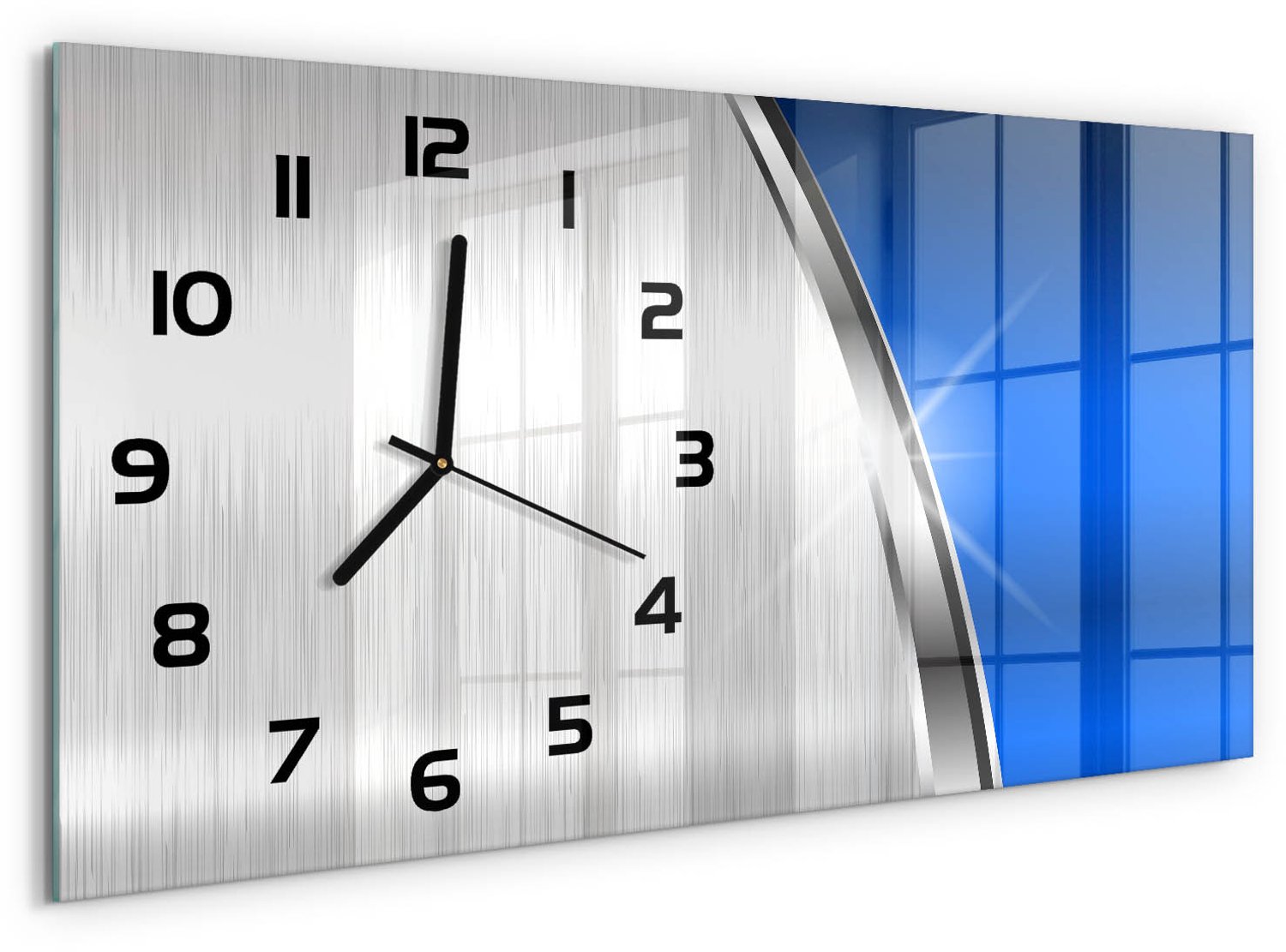 TULUP Wandklok - Metaalabstractie Gekleurde Glazen Klok - 60x30 cm - Blauw Gekleurde Glazen Klok - Zwarte handen - Rechthoekige Klok - Klok Glas Met Opdruk - Moderne Wandklok Glas