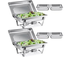 Wilprep Chafing dish set 9L stainless steel, 2 packs with 2 large GN 1/1 & 4 half pans GN 1/2 for wedding, party, banquet, catering event
