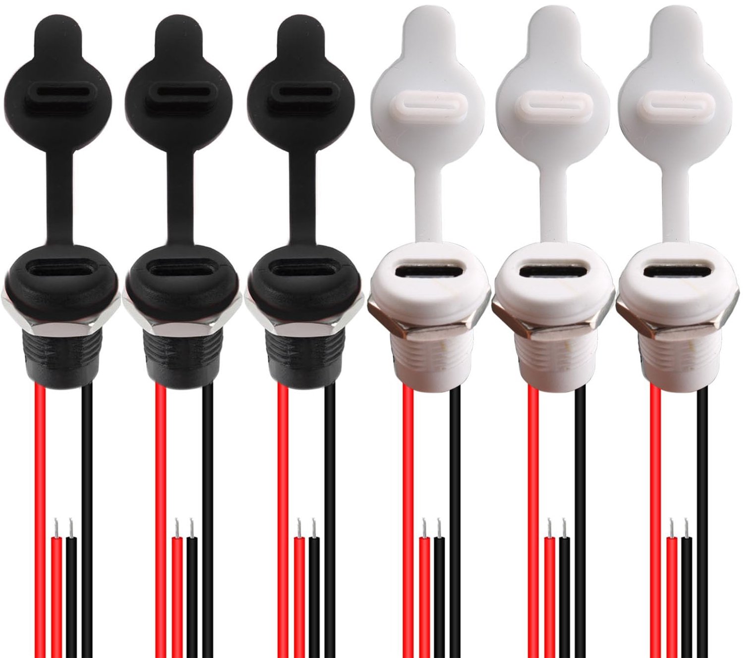USB-C aansluiting 6 stuks - 2-draads inbouw - waterdicht met stofkap - ideaal voor paneelmontage - ShopVlot