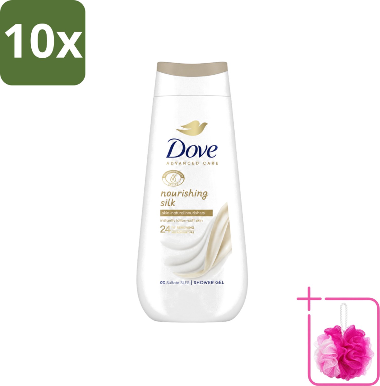 10 x Dove Douchecrème - Nourishing Silk - 225 ml - Bulkverpakking - Douchecrème - Douchemop - Huid verzorging