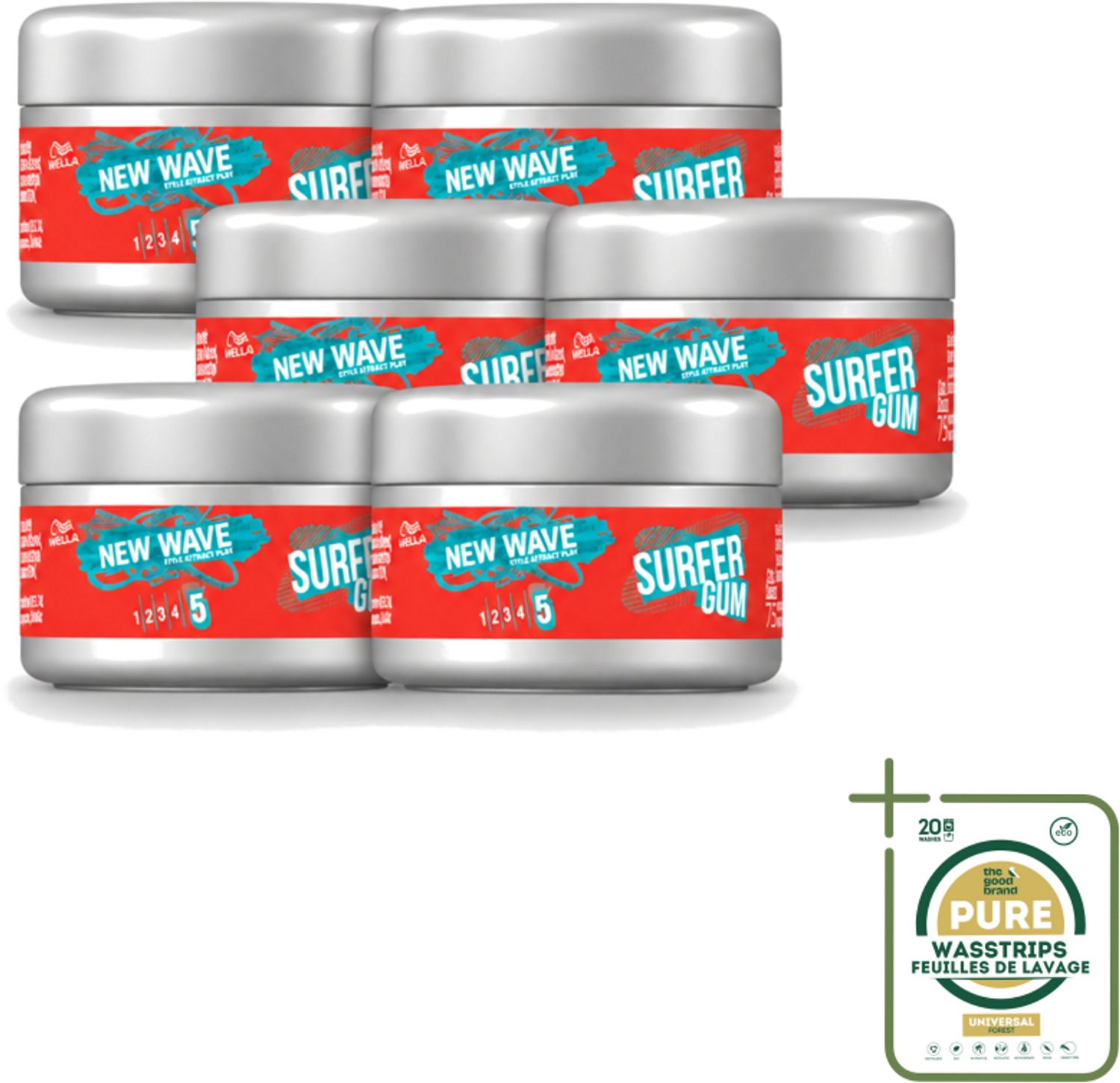 6 x Wella – New Wave Ultimate Effect Surfer Gum - 75 ml - Wasstrips - Haarwachse - Stylinggum - Textuur - Definitie - Flexibele Styling