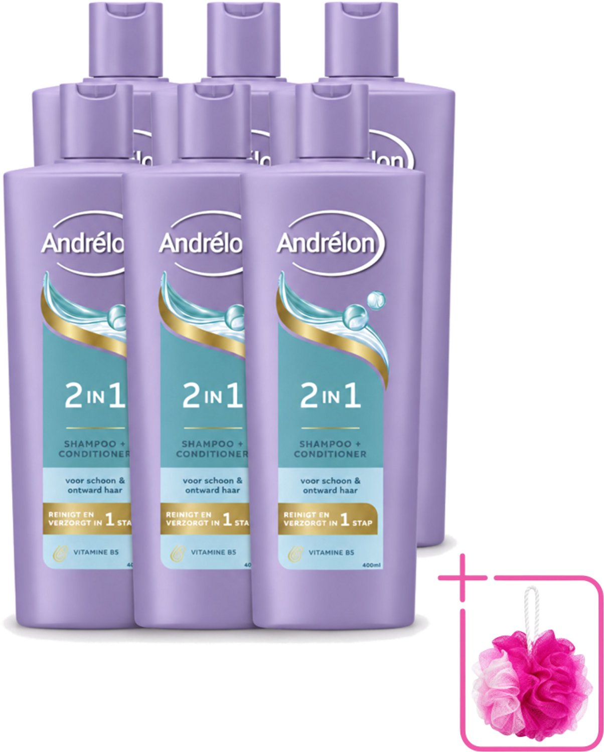 6 x Andrélon – Shampoo 2-in-1 – Iedere Dag – 400 ml - Bulkverpakking - Haar verzorgen - Douchemop - Haar reinigen