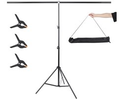 T-vorm fotoachtergrond, 200 x 150 cm, verstelbare statiefhouder met 3 transportveerklemmen voor videostudio, feest, fotografie, portret