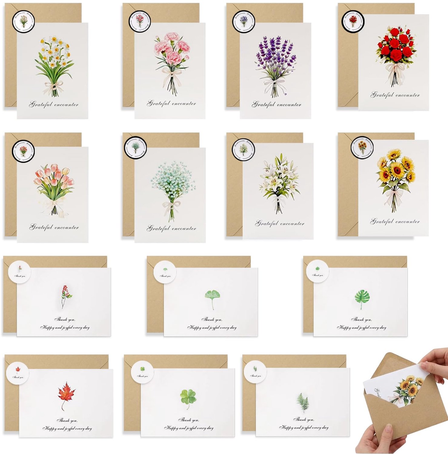 Set van 14 Elegante Bedankkaarten met Enveloppen en Stickers