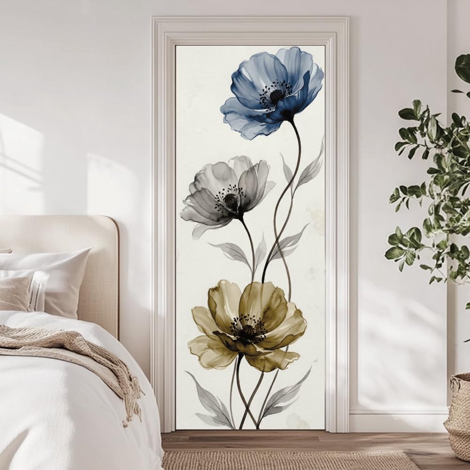 Decoratieve Stickers voor Deur - Watercolor Bloemen - 2 Stuks - 40x200cm