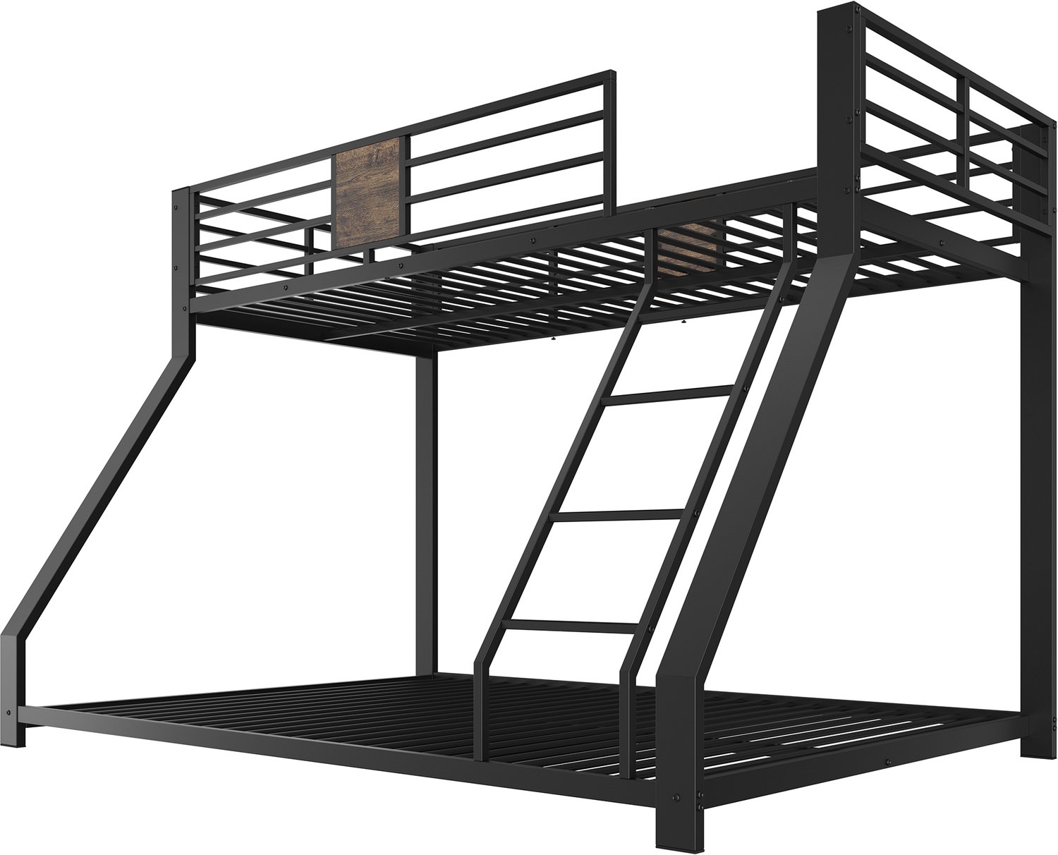 Wishdor Stapelbed 90x200 en 140x200 cm - Bovenbed met uitvalbeveiliging - Ladder links of rechts te monteren - Geluiddempende pads en vloerbescherming - Metaal zwart