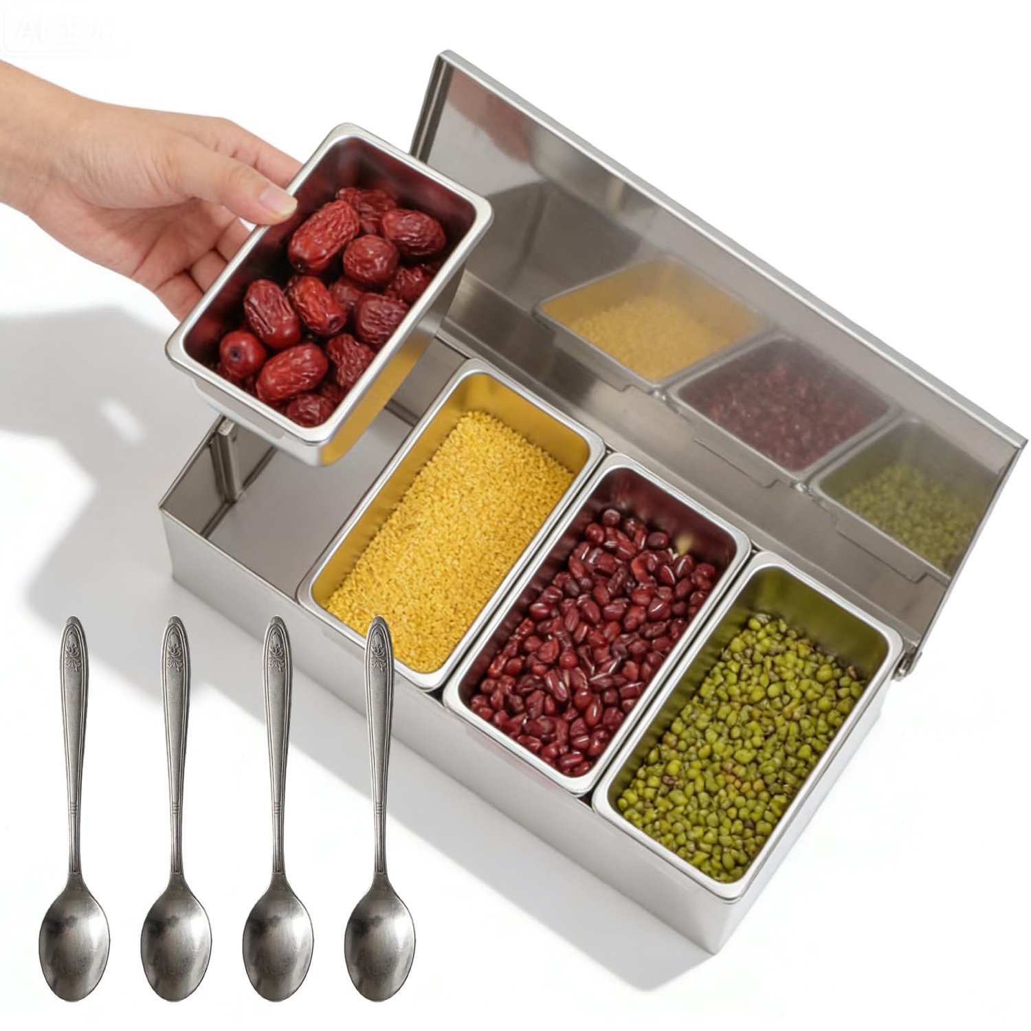 Ingrediëntenbox voor pizza - Gekoelde vitrine met 4 vakken en deksel