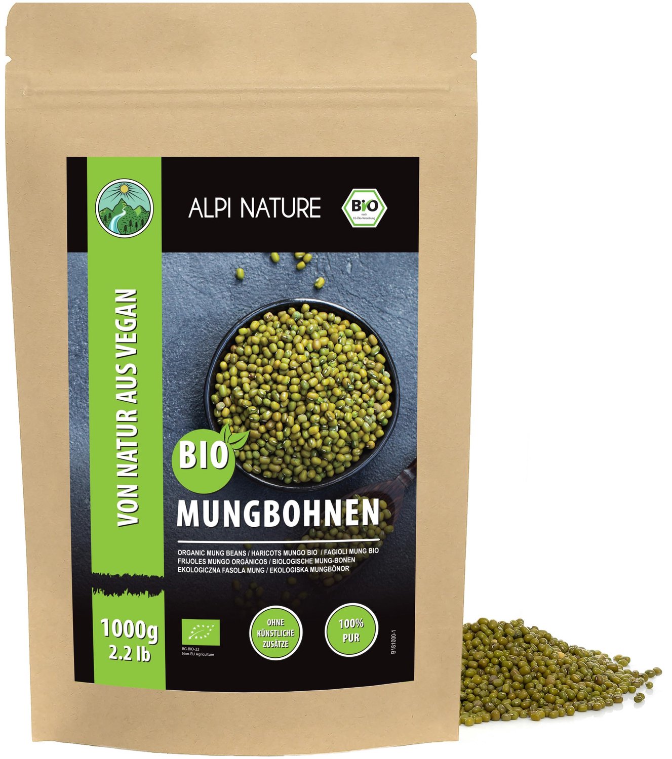 Biologische Mungbonen 1 kg - Glutenvrij, Lactosevrij en Vegan