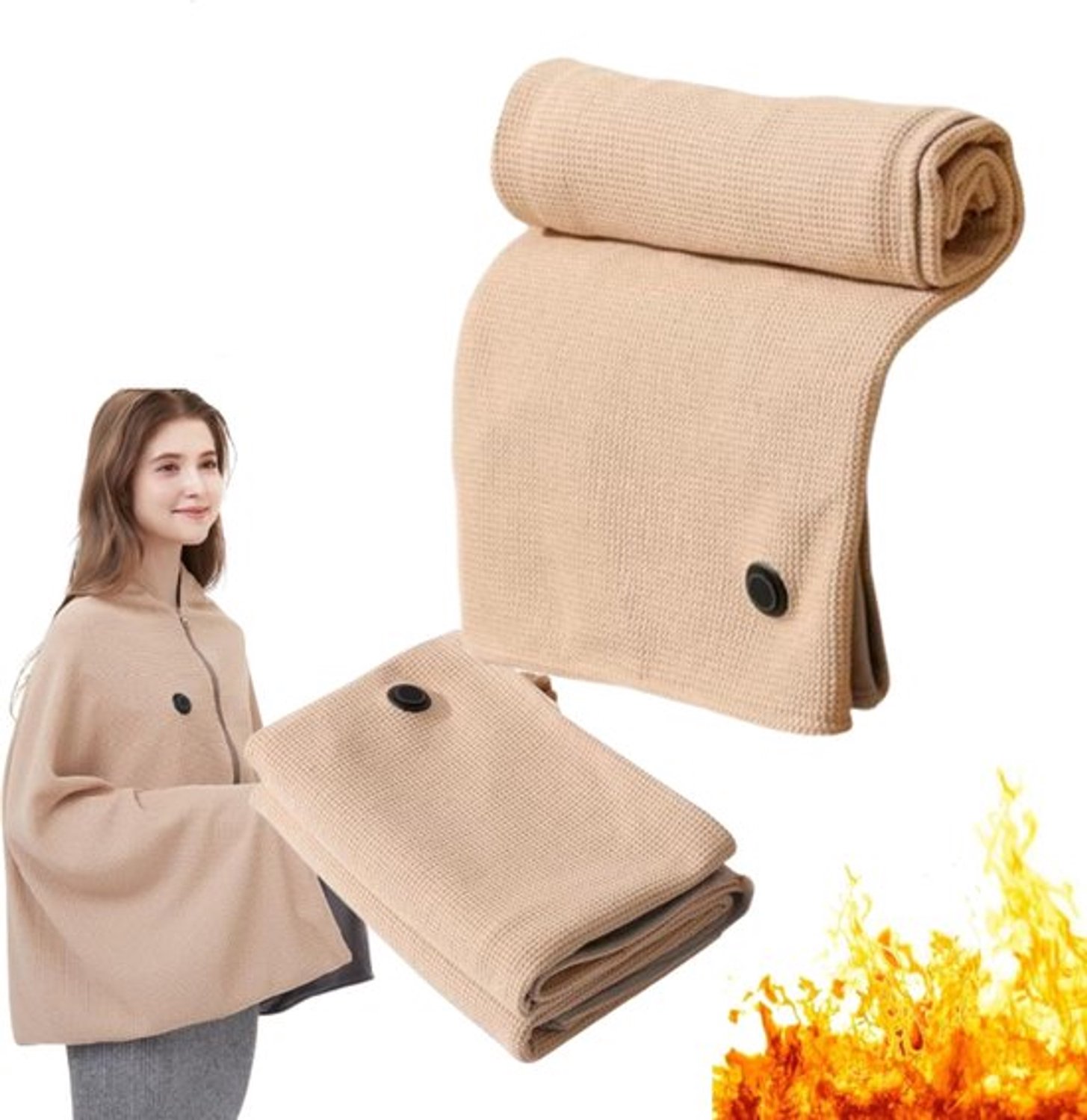 Elektrische Deken en Verwarmde Sjaal USB Verwarmde Schoudermantel met 8 Zones 3 Warmteniveaus Wasbaar 80x150cm Kaki Kerstcadeau Creme
