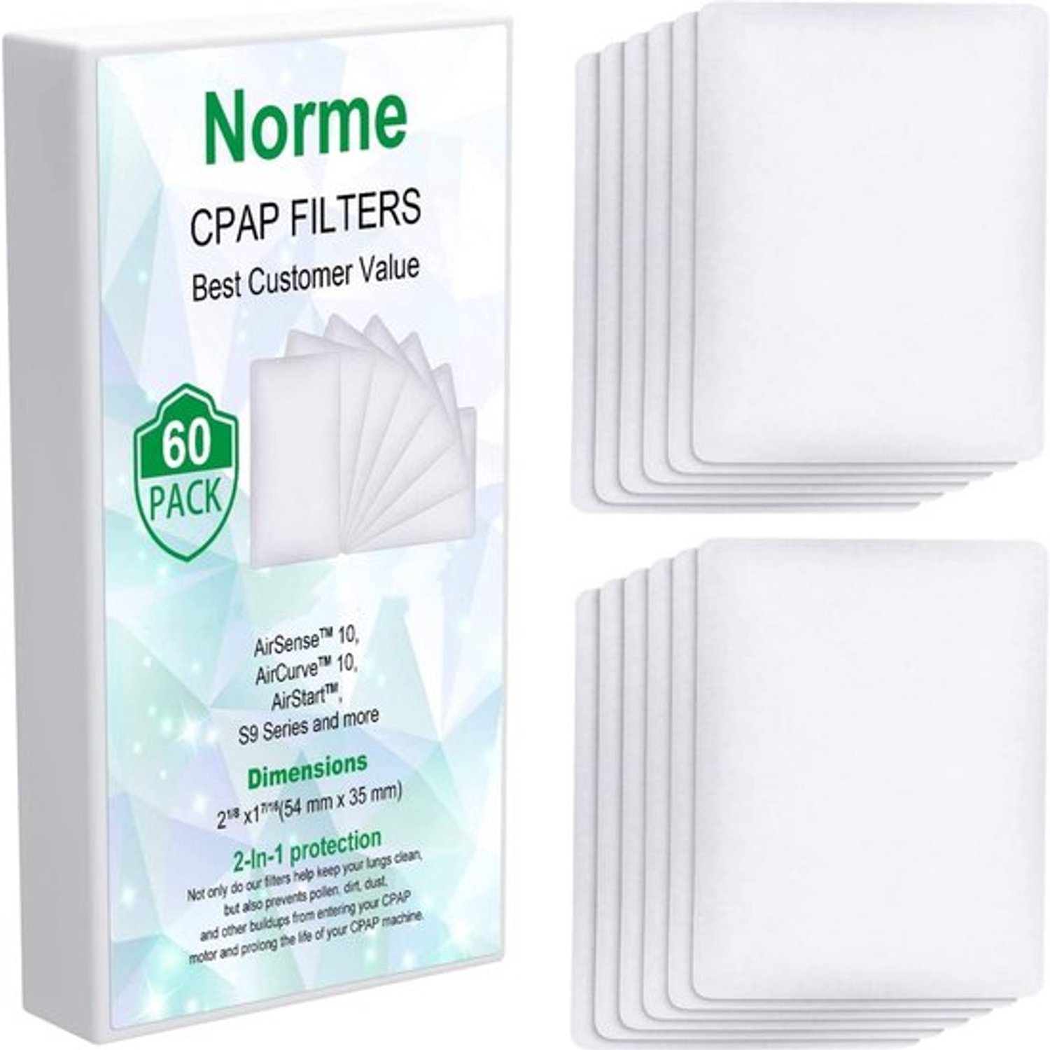 60 verpakkingen wegwerp luchtfilter wegwerp luchtfilter 54 x 35 mm voor de meeste filters van dezelfde grootte