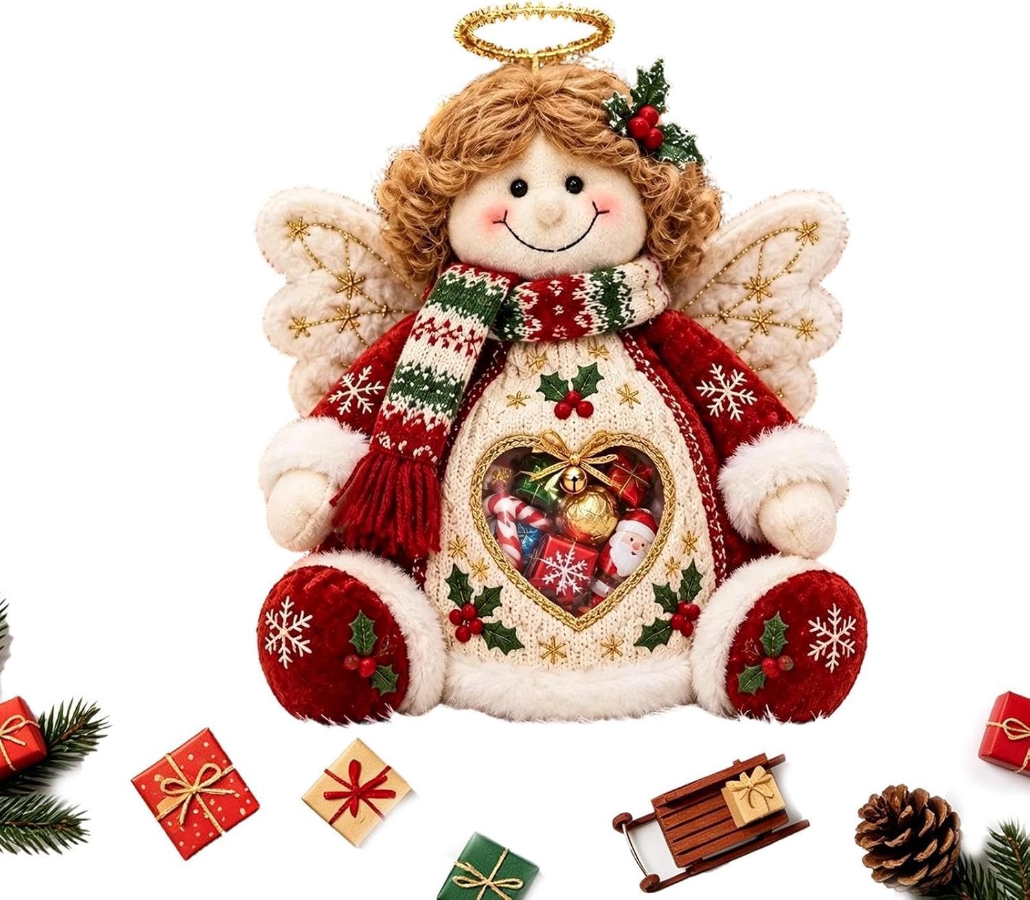 Kerstversiering - Engel snoep opbergdoos - Kerst knuffel - Kerst koekjesdoos - Feestelijke decoratie - Kerst versiering voor thuis & kantoor - 1 stuk - Voor snoep voedsel feest snack dessert chocolade - Tafel decoratie - Kerst snoepdoos