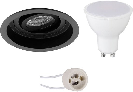 BES LED GU10 Inbouwspot Set - Mat Zwart - Inbouw Rond - Verdiept - Kantelbaar - Pragmi Domy Pro - 4W - Warm Wit 3000K - Ø105mm