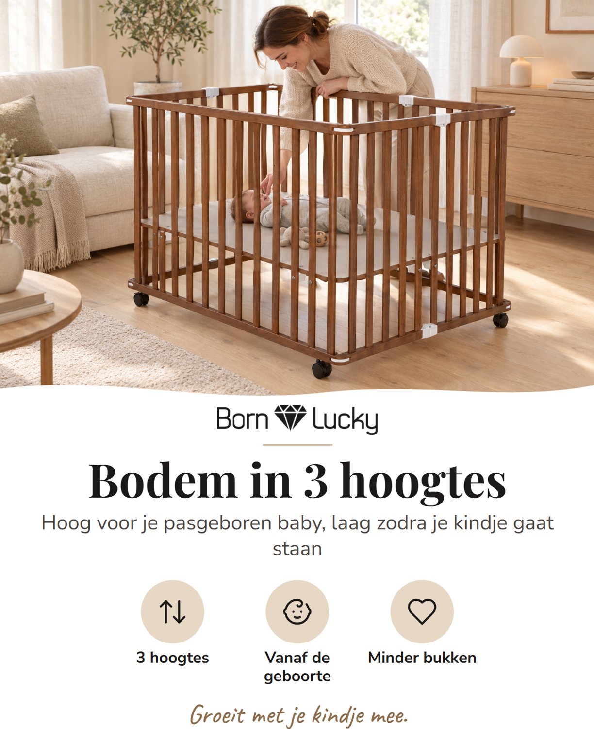 Born Lucky Opvouwbare Baby Box Flip Walnoot – foto 2