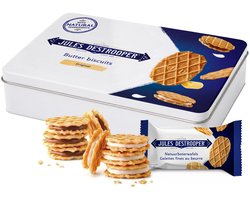 Jules Destrooper XL Mix 324g - Natuurboterwafels & Crisp 'n Cream Vanille en Chocolade - Individueel verpakte koekjes - Luxueus tinnen blik - Koekjescadeau