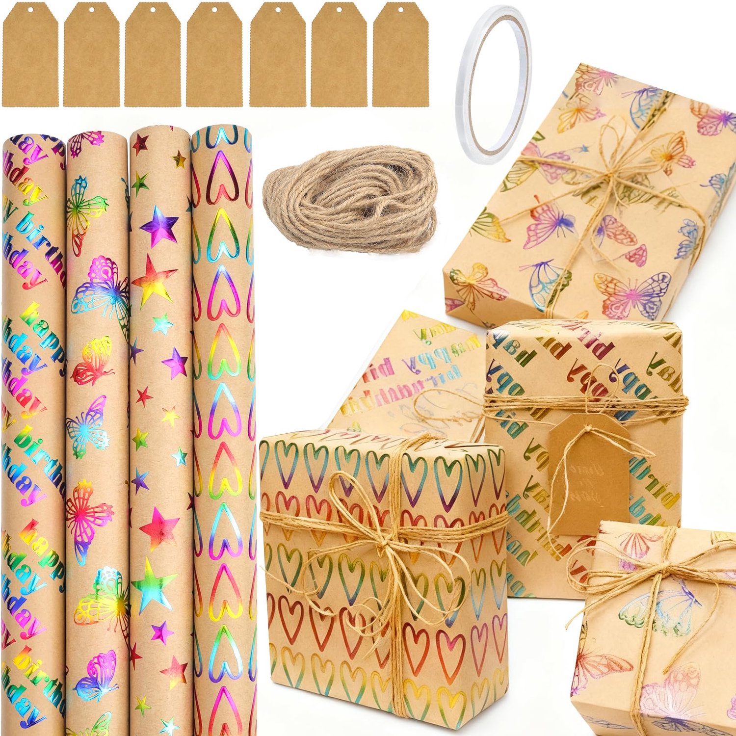Set van 4 Recyclebare Inpakpapierrollen voor Feestdecoratie