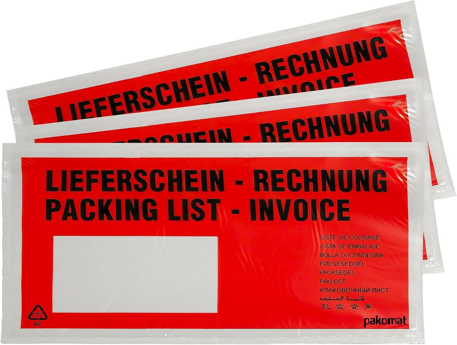 Pakbonzakken DIN DL lang 24 x 13 cm - doorzichtige LDPE-folie - zelfklevend - beschermt documenten tegen vocht - m-winkel