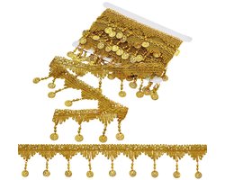 Kantlint 4,5 m Gouden Franjes - Filigraan Kantlint 37,5 mm - Kwast Sierstof - Ambachtelijke Decoraties - DIY Knutselbenodigdheden - Kosteneffectief - Franje