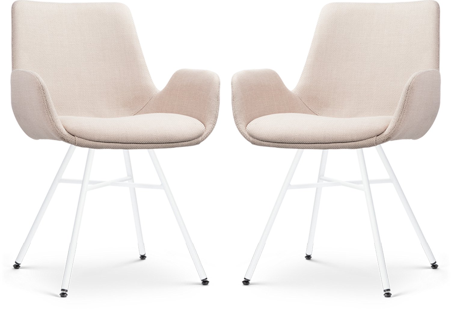 Nolon Noa-Eef Eetkamerstoelen Set van 2 Beige - met Armleuning - Stof - Wit Metalen Onderstel - Lage Armleuning - Industrieel - Design