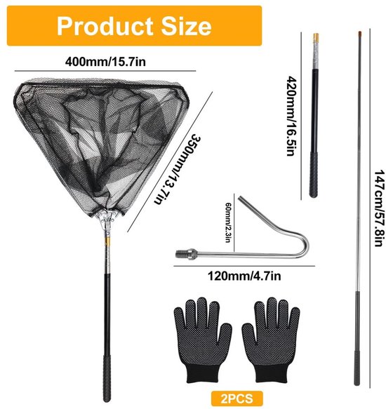Vouwbare Rubber Vissersnet met Uittrekbare Steel van 147 cm — afbeelding 5