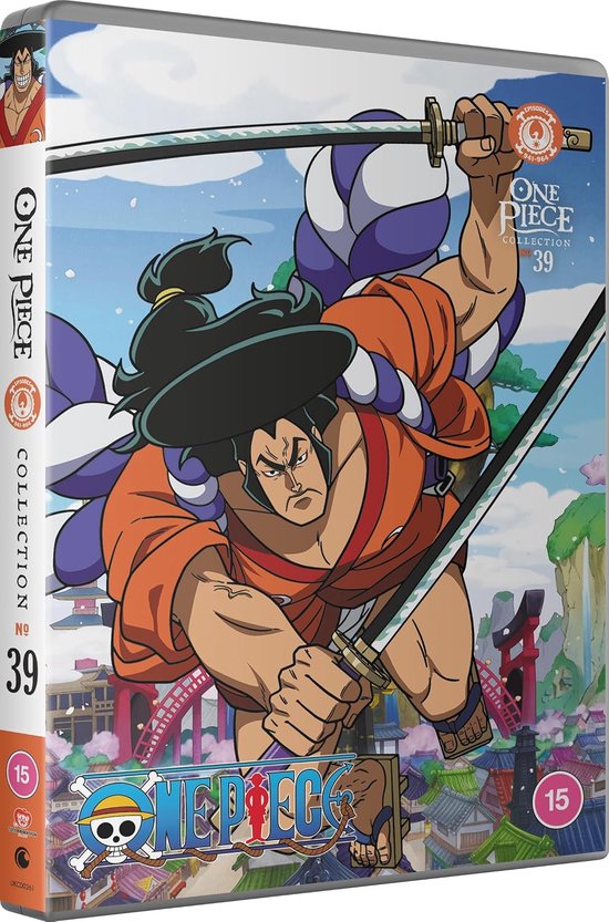 One Piece Collectie 39 DVD-hoes met Oden die met een zwaard aanvalt.