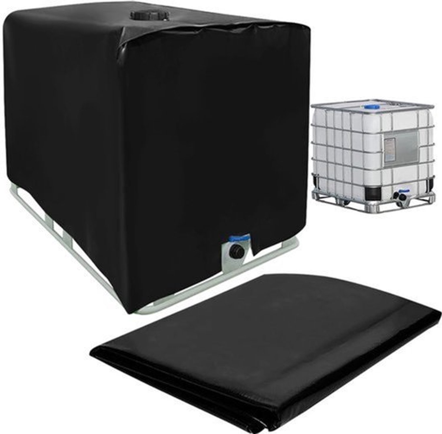 IBC-tankafdekking, 1000 liter, watertank, beschermhoes, afdekzeil, IBC-tankcontainer, afdekzeil, regenwatertank, IBC-container, beschermhoes voor regenton, 120 x 100 x 116 cm, zwart