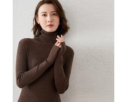 Coltrui - modieuze gebreide kasjmiertrui voor dames - dunne basistrui voor lente en herfst - koffiekleur, slanke pasvorm, lange mouwen - casual streetwear, kerstcadeau, bruin, S