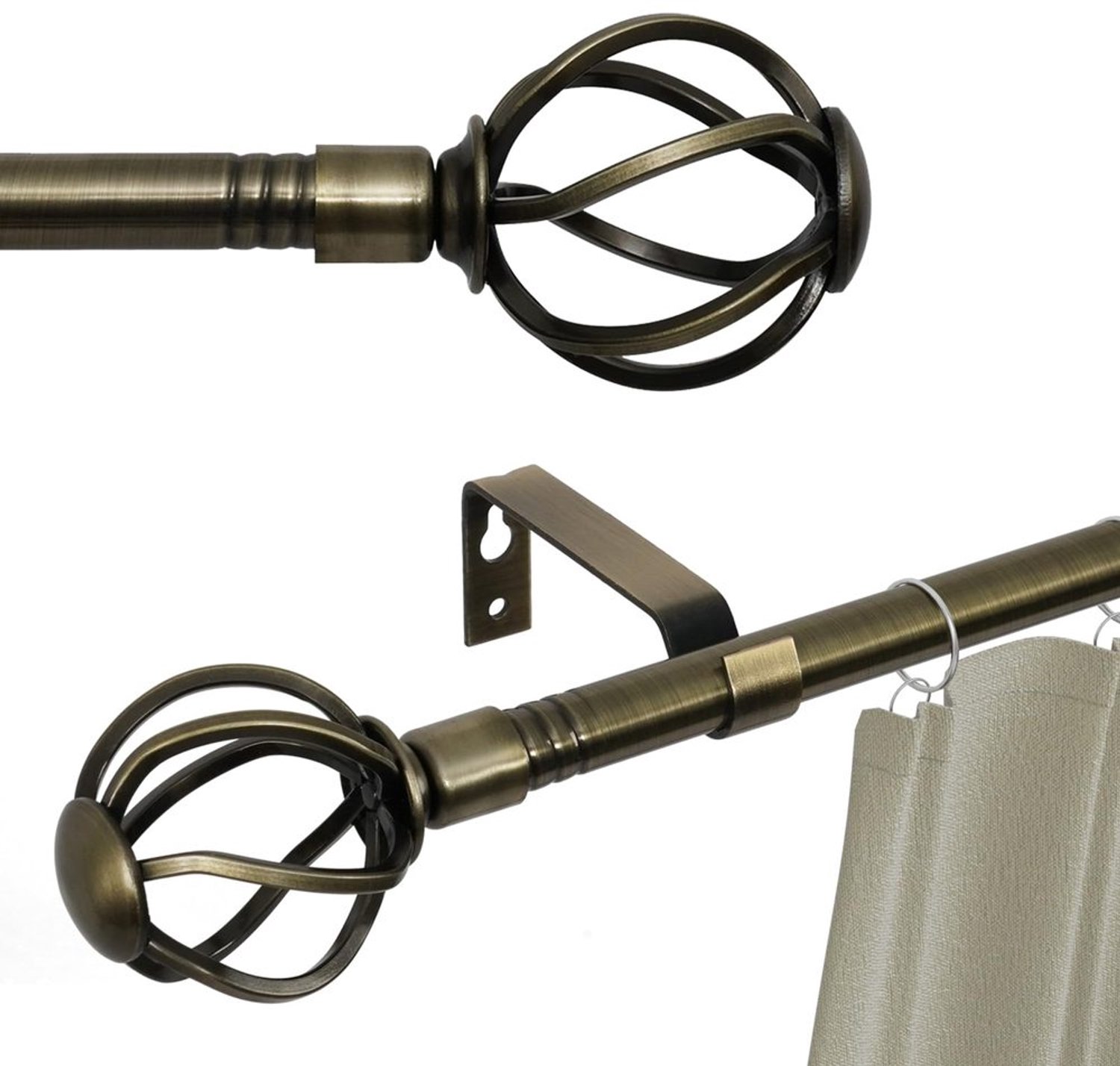 Antiek Messing Gordijnroede met Decoratieve Einden