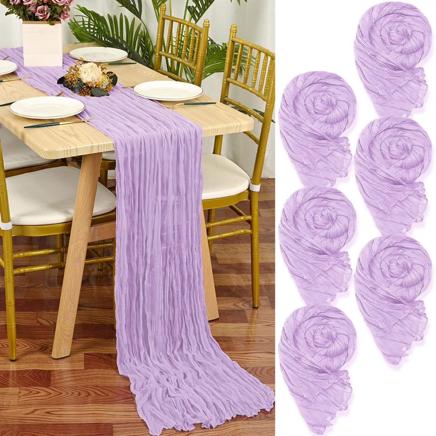 6-delige Cheesecloth Tafel Runner Set - Paars 55x300cm