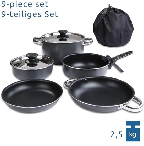 Kookset voor 6 Personen - 9-delig Aluminium Stapelbaar — afbeelding 3