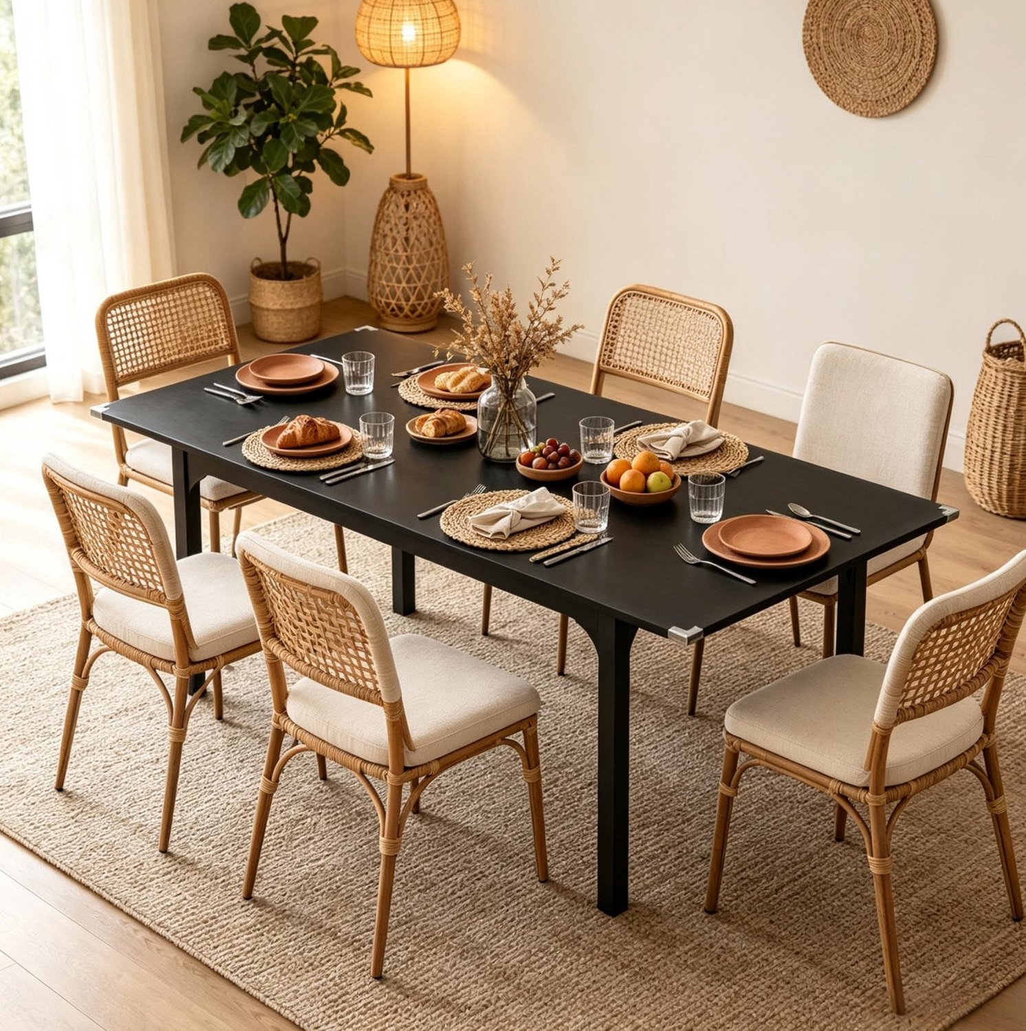 CHICFURN Eettafel 120 cm - 4-6 personen - Uitschuifbaar - Stalen poten - Zwart
