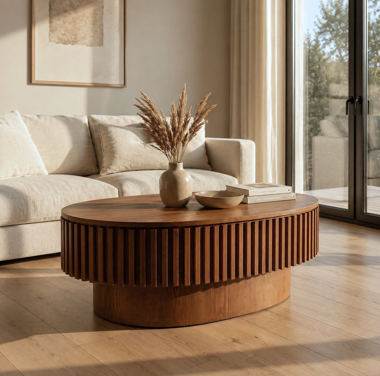 CHICFURN Salontafel 98 cm - Verborgen opbergruimte - Ovaal ontwerp - Walnootkleur Walnootbruin