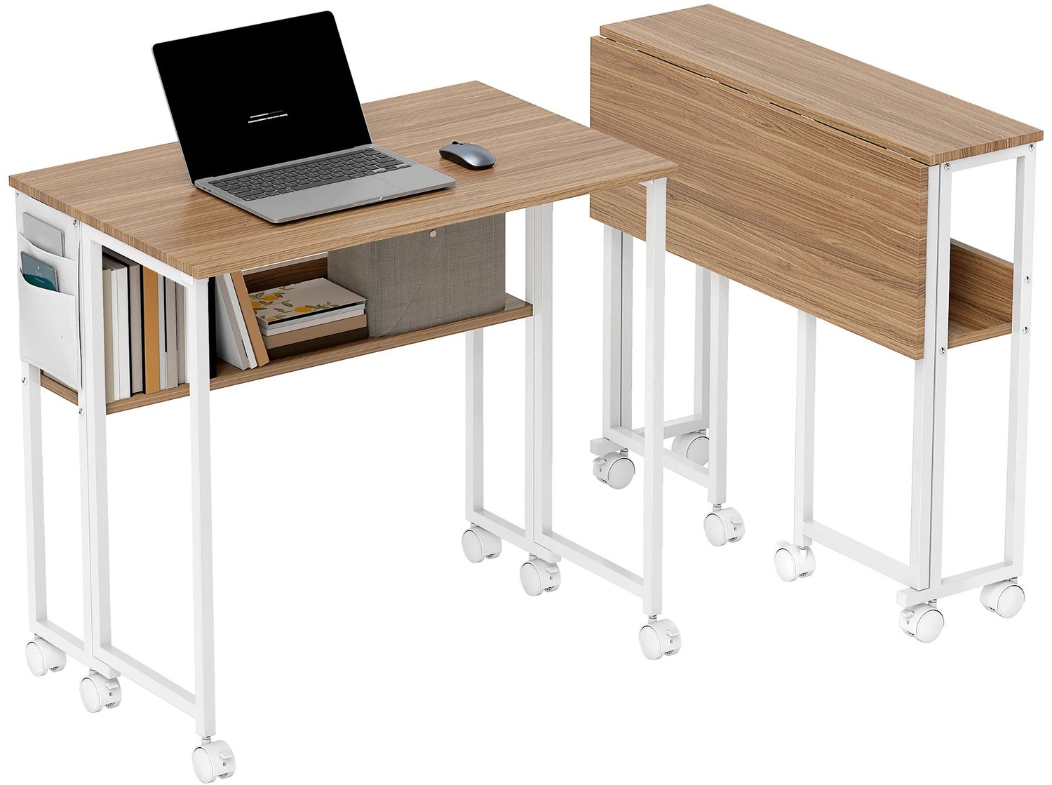 Atlasyx bureau - Tafel - Bureautafel - Werktafel - Computerbureau - Met opbergruimte - Opklapbaar - 80 x 50 x 75 cm - Bruin/wit