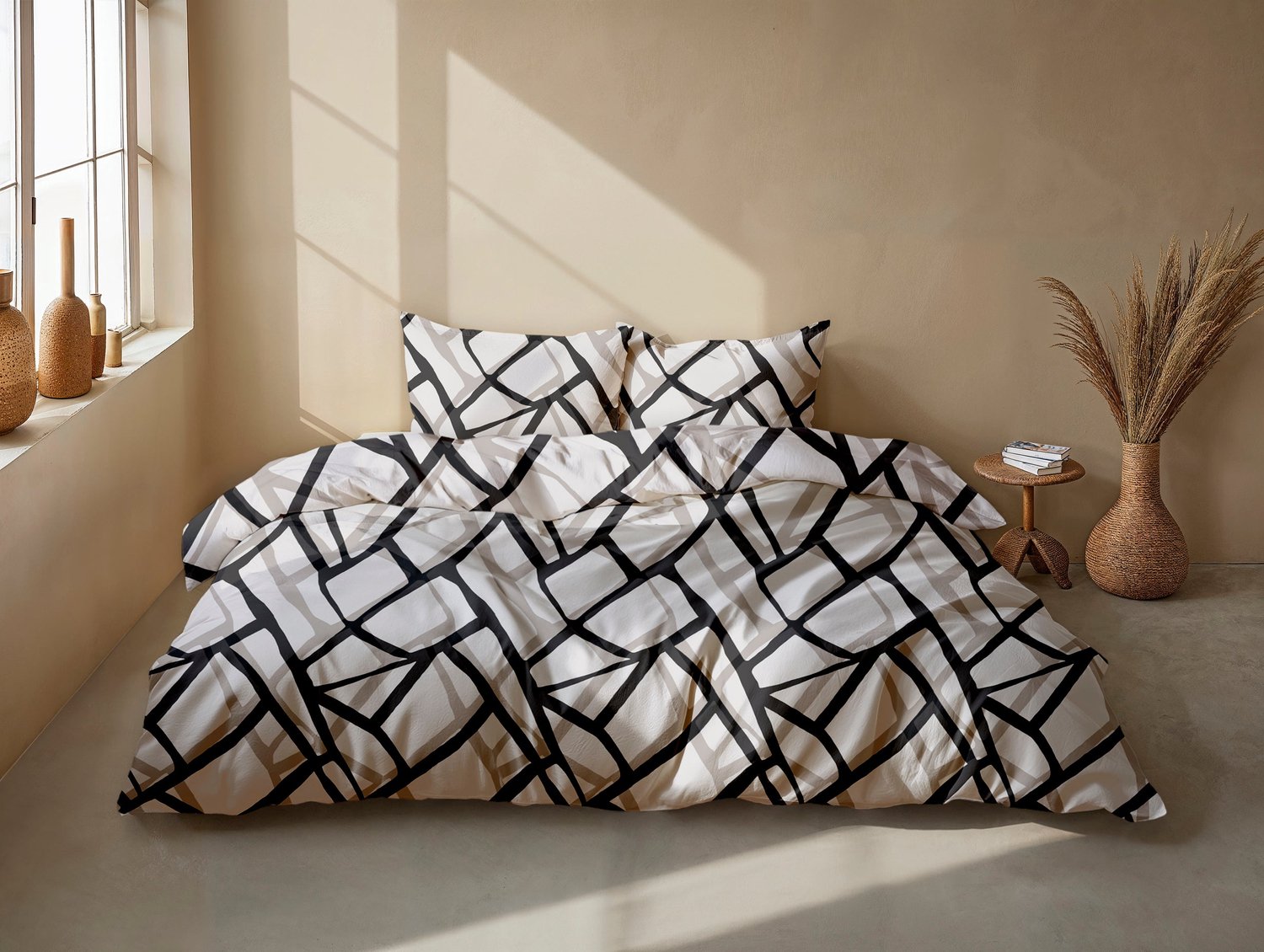 Zohome Serena Dekbedovertrek - Grijs - Dekbedhoes van 100% Katoen-Flanel - Abstract - 2 slopen 60/70 cm - AW25 Serena Grey