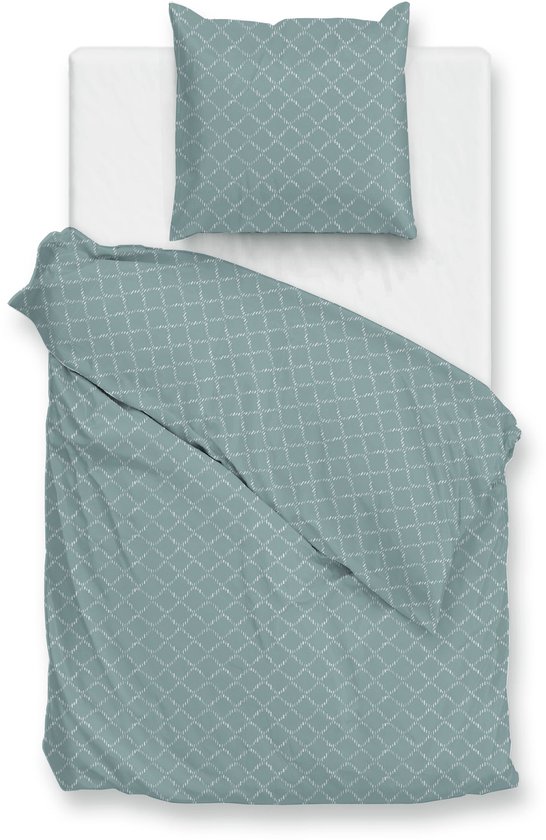 Zohome Dekbedovertrek Linea di Satinado - Groen - Lits-jumeaux - Dekbedhoes van 100% Katoen-Satijn - Ruiten - 260x220 + 2 slopen 60/70 cm van Merkloos — afbeelding 4
