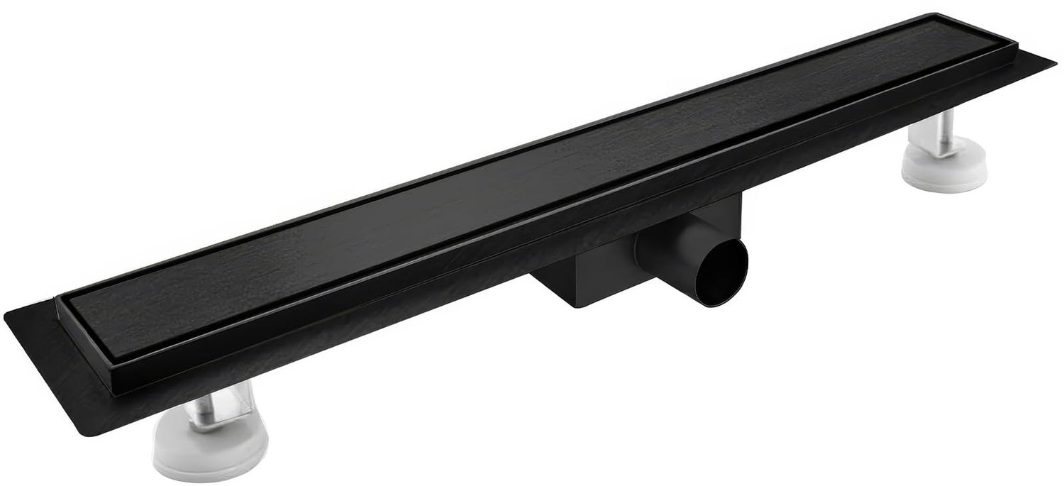 Doucheputje 40 cm, Zwart, Extra Plat, RVS met Sifon