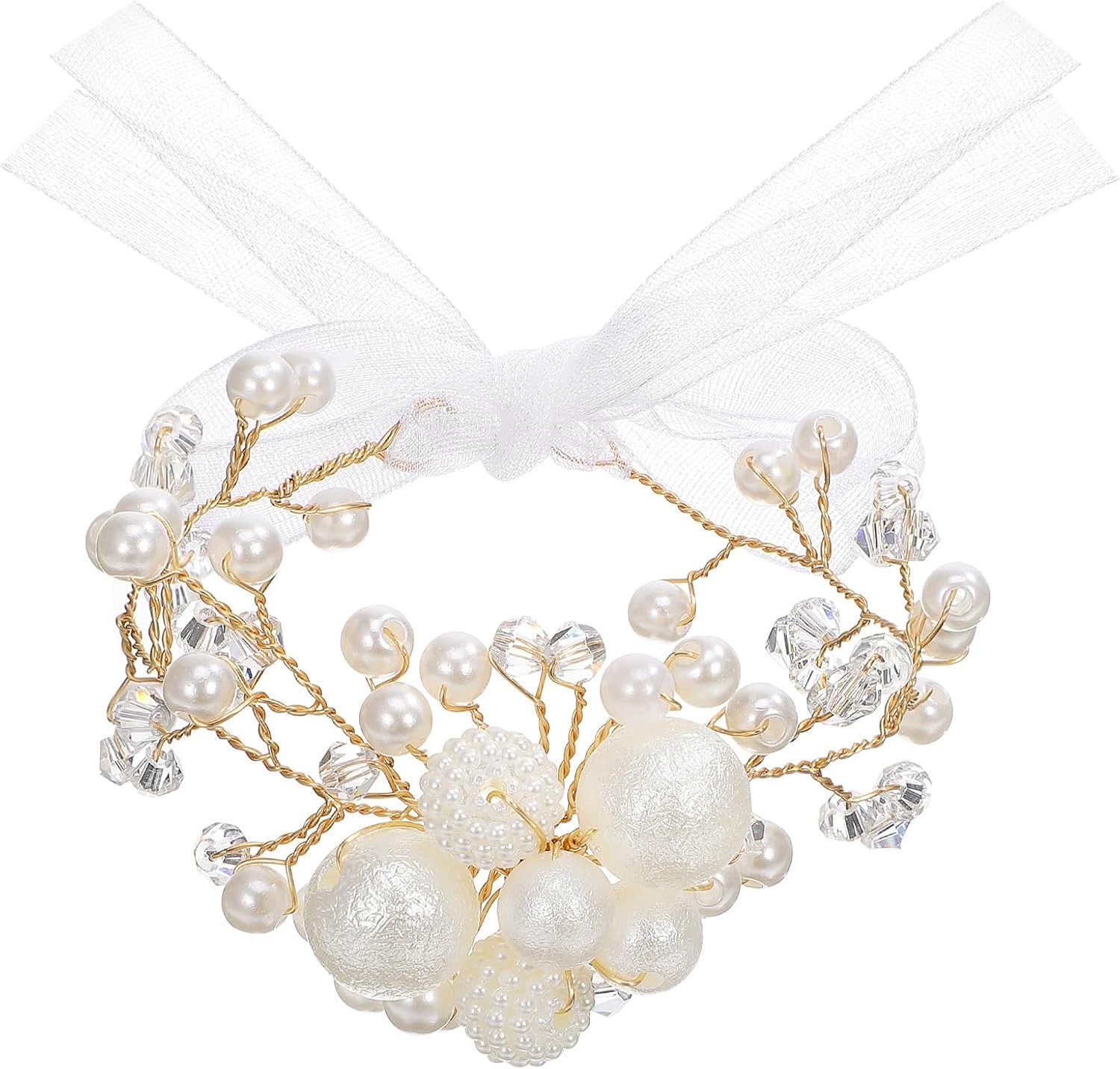 Dailygoods- Bloem Armband Bruidsmeisje - Kunstbloemen - Witte Stenen - Lichtgewicht - Comfortabel - Elegante Afwerking