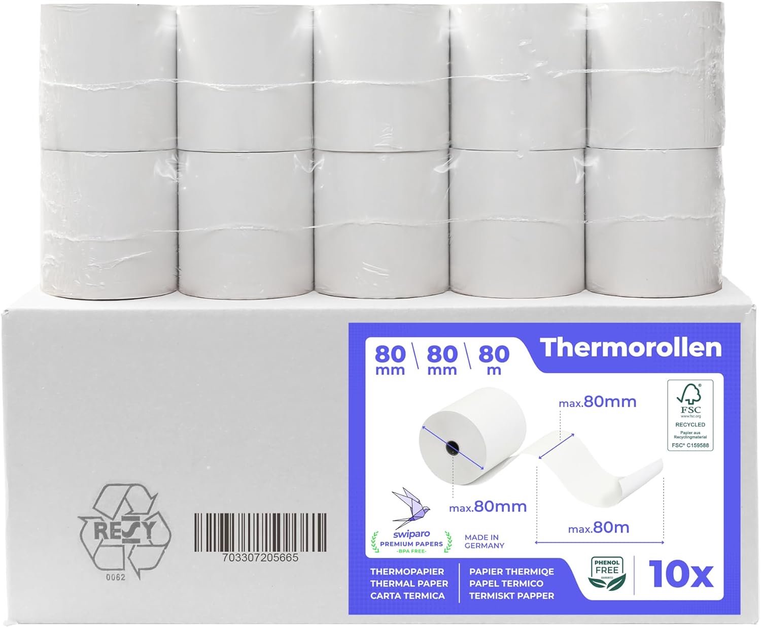 Thermal Rolls 80 x 80 x 12 - Cash Register Rolls 80 x 80 cm, Thermal Roller Blind for Tax Registers 80 mm x 80 m x 12 - ShopVlot